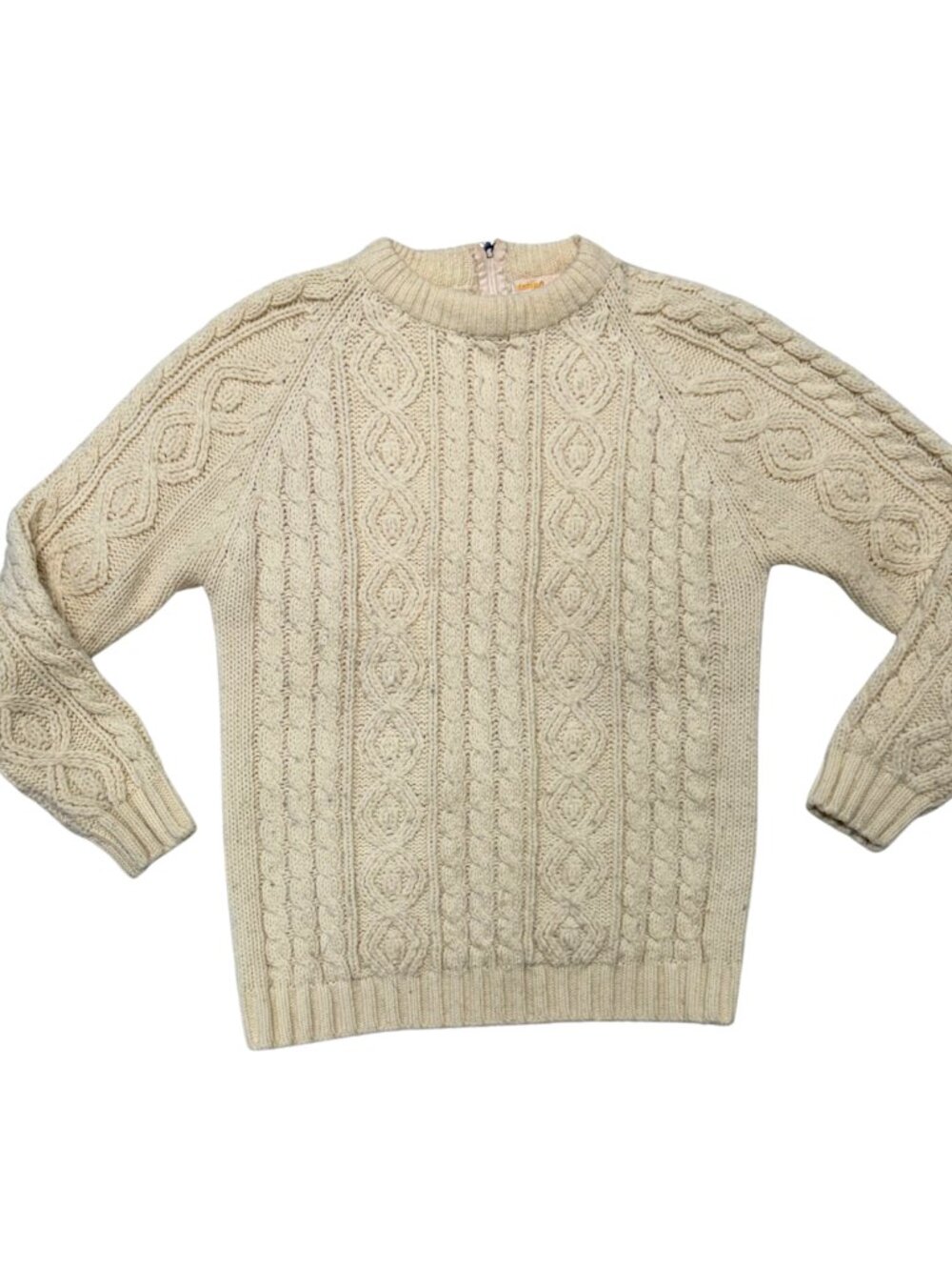 Vintage 90s White Cream Cable Knit Chunky Fisherman's Sweater Size Small/Medium